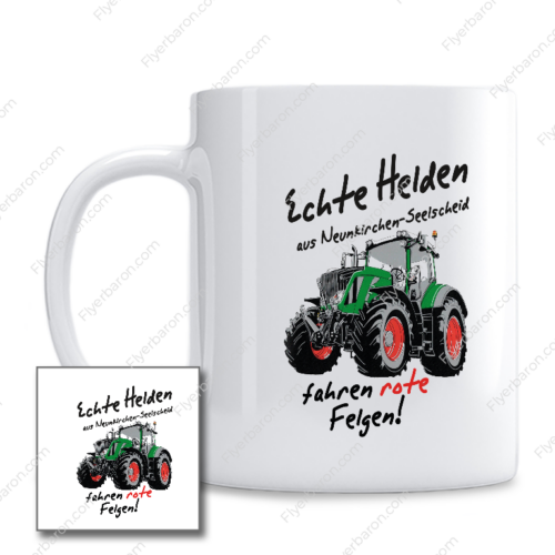 Tasse „Echte Helden aus Neunkirchen-Seelscheid fahren rote Felgen!“